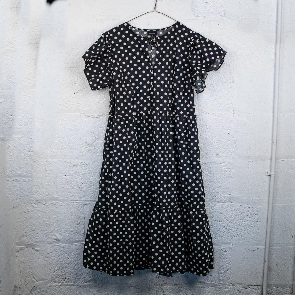 Who What Wear Midi Ruffle Tier Polka Dot Dress